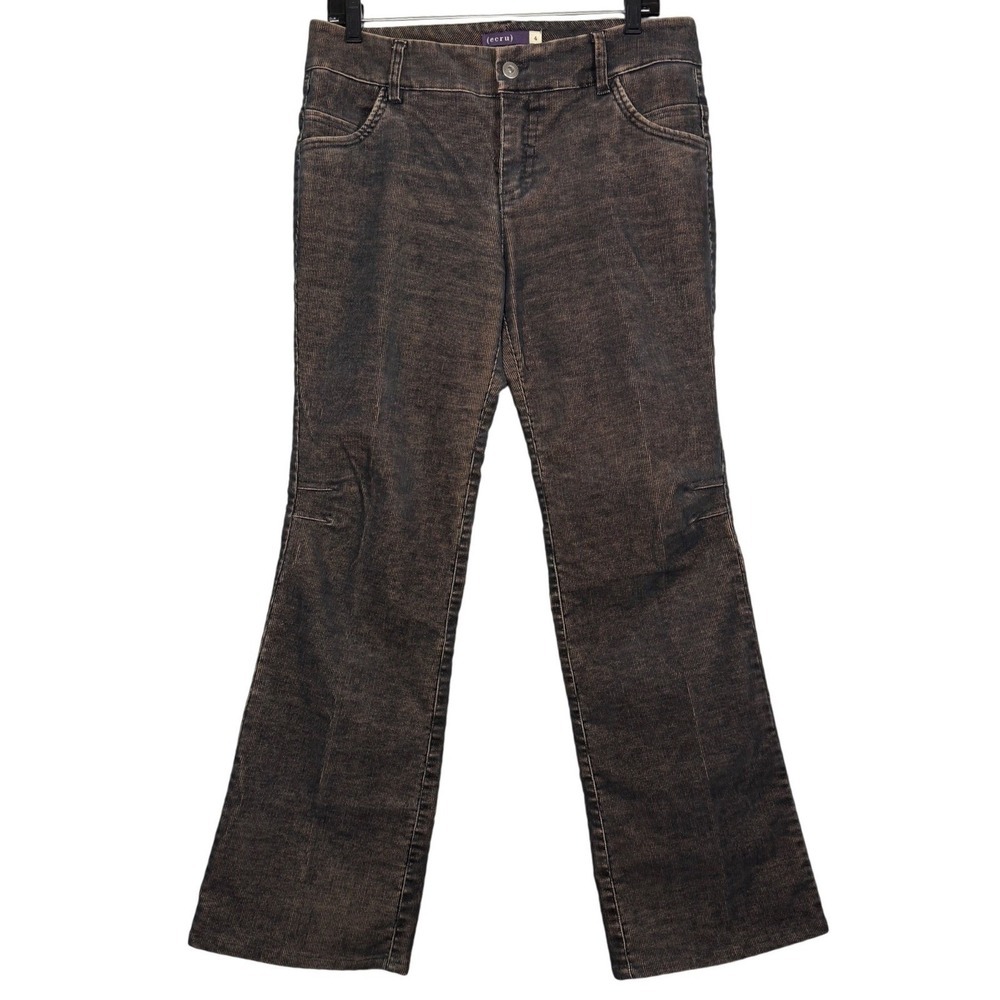 Ecru Women Brown Faded Corduroy Flare Pants Mid Rise Size 4 Knee Detail Trousers